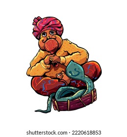 Indian street Snake Charmer vector illustration