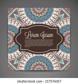Indian style card. Round Ornament Pattern. Vintage decorative elements. Hand drawn background.