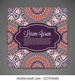 Indian style card. Round Ornament Pattern. Vintage decorative elements. Hand drawn background.