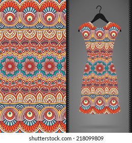Indian style card. Round Ornament Pattern. Vintage decorative elements. Hand drawn background.