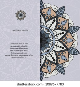 Indian style colorful ornate mandala card. Ornamental blank with ethnic motifs. Oriental graphic design concept. Paper brochure template. EPS 10 vector illustration. Clipping mask.