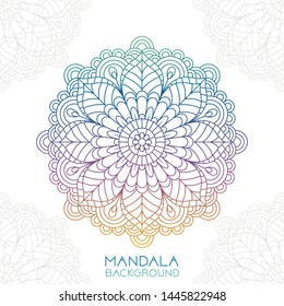 Indian style colorful ornate mandala card. Ornamental blank with ethnic motifs. Oriental graphic design concept. Paper brochure template. vector illustration. 