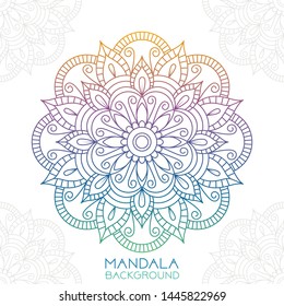Indian style colorful ornate mandala card. Ornamental blank with ethnic motifs. Oriental graphic design concept. Paper brochure template. vector illustration. 