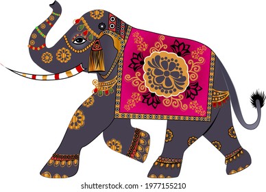 Indian style decorative vector illustration of elephant. Indian wedding symbol decorated elephant. 