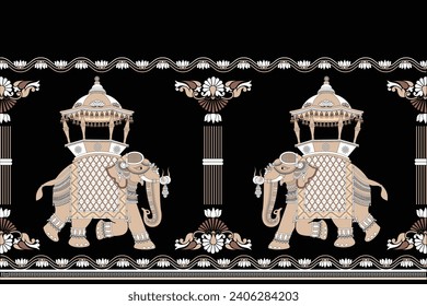 Indian style decorative vector illustration of elephant. Indian wedding symbol decorated elephant.