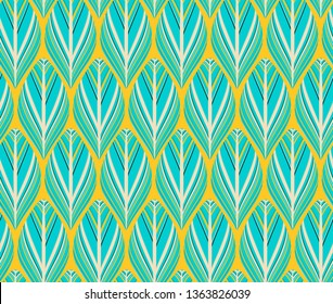 indian style feathers seamless pattern in blue yellow shades