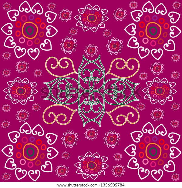 Indian Style Flowers Pattern Purple Background Stock Vector Royalty Free 1356505784