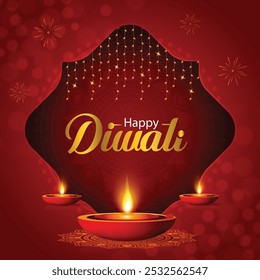 indian style happy diwali red shiny background