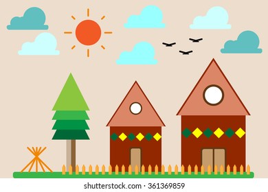 indian style house in a park illustration vector