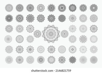 Indian style mandala bundle for decoration or parties. Mandala ornament collection with different shapes. Creative mandala pattern set design in traditional Arabian style. Mandala line art vector.