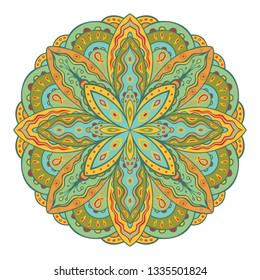 Indian style mandala. Detailed ethnic round pattern. Fancy oriental ornament. Symmetric kaleidoscope design element. Vector illustration.