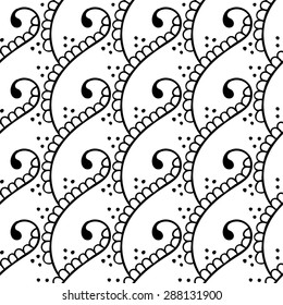 Indian style seamless pattern with black and white ethnic flower elements. Background for textile or wrapping paper.