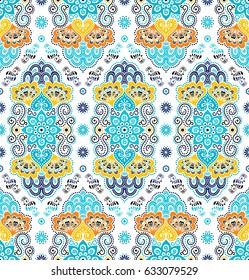 Indian style seamless pattern with tribal ornament. Ornamental ethnic background collection. Can be used for fabric prints, surface textures, cloth design, wrapping. EPS 10 vector illustration.