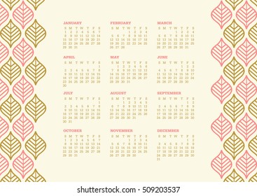 Indian styled 2017 calendar. Week starts on Sunday. Vector design template, ready to print.