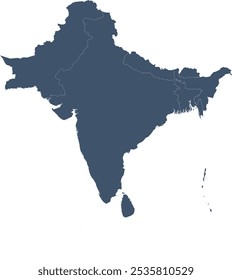 Mapa del subcontinente indio con países en un solo color