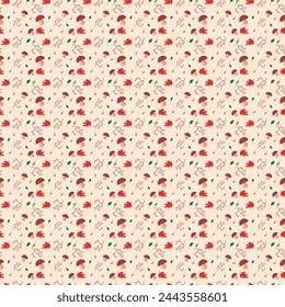 Indian Summer Seamless pattern in oriental geometric traditional style. Leaves, rowanberry and mushroom with coloured background blue, light colour. vector Designed by Vishal Singh 