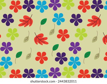 Indian Summer Seamless pattern in oriental geometric traditional style. Leaves, rowanberry and mushroom with coloured background blue, light colour. vector Designed by Vishal Singh