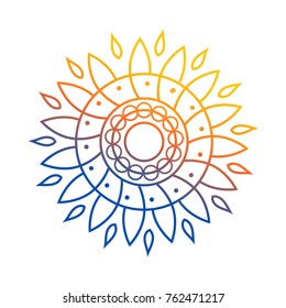indian sun mandala logo, mandala with rays illustration, sign design, isolated on white background.  