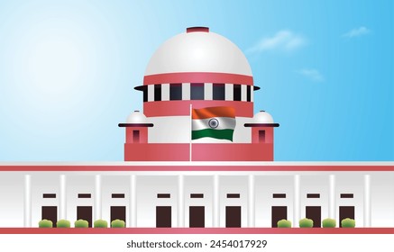 Indian Supreme court with waving Indian flag vector poster