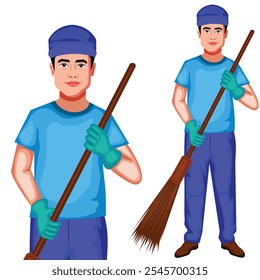 Indian Sweeper Cartoon Character Vector Illustration (Royalty Free)