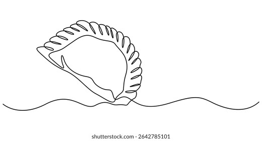Indian Sweet (Gujia) Icon In Stroke Style, Delicious gujiya continuous one line drawing, delicious gujiya continuous one line drawing, russian dish dumplings food illustration, hand drawn russian pro.