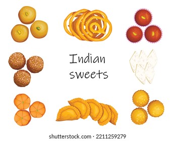 Indian Sweets Or Mithai Food Vector