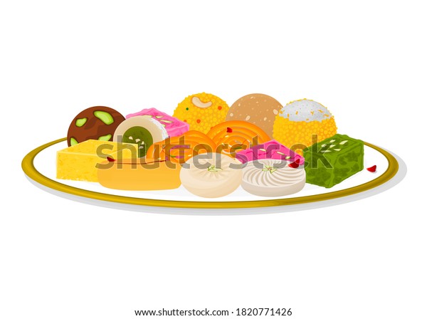 Indian Sweets Mithai Like Jalebisandeshbarfiladdupethakaju Katli Stock ...