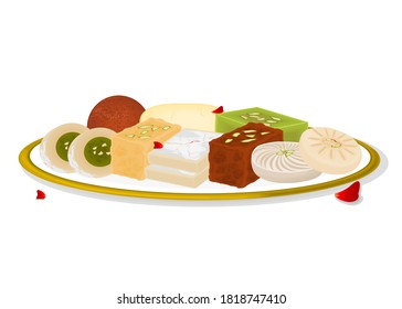 Indian Sweets or Mithai Like Kajukatli,Sandesh,Barfi,Halwa,Rasgulla,Gulab jamun