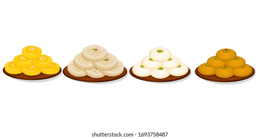 Indian Sweets or Mithai Like Peda Or Sandesh Vector.