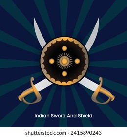 indian sword and shield vector, crossed talwar
