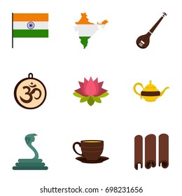 Indian symbols icon set. Flat style set of 9 indian symbols vector icons for web isolated on white background