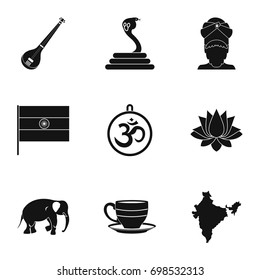 Indian symbols icon set. Simple style set of 9 indian symbols vector icons for web isolated on white background