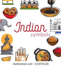 Indian symbols promo banner with famous national attractions