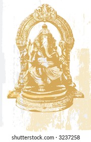 Indian symbols - Statue of Ganesha, the God of education, knowledge and wisdom in the Hindu mythology. Vector illustration.