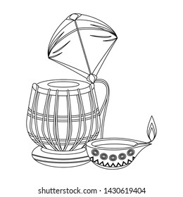 Indian tabla drum with kite and oil candle vector illustration graphic design