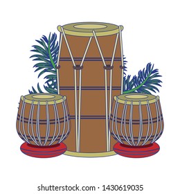 Indian tabla drums with leaves vector illustration graphic design