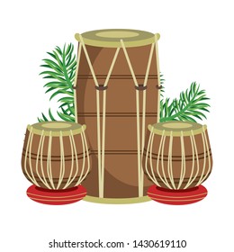 Indian tabla drums with leaves vector illustration graphic design