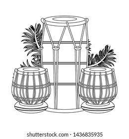 Indian tabla drums with leaves vector illustration graphic design