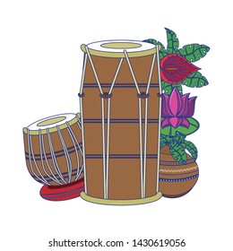 Indian tabla drums with lotus flower vector illustration graphic design