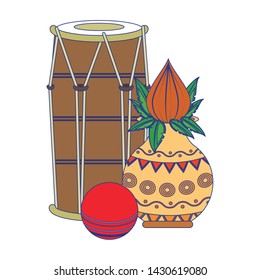 Indian tabla drums with lotus flower and ball vector illustration graphic design