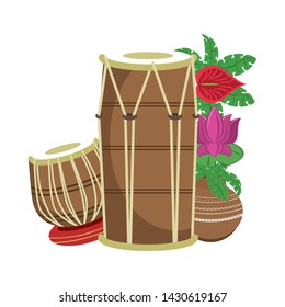 Indian tabla drums with lotus flower vector illustration graphic design