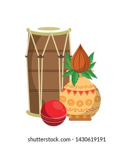 Indian tabla drums with lotus flower and ball vector illustration graphic design