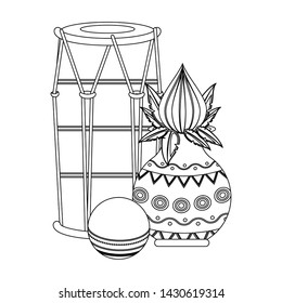 Indian tabla drums with lotus flower and ball vector illustration graphic design