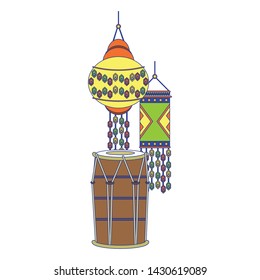 Indian tabla drums and paper lights vector illustration graphic design