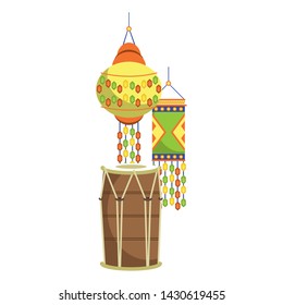 Indian tabla drums and paper lights vector illustration graphic design