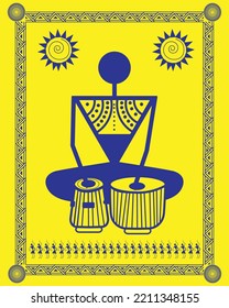 Indian Tabla musician warli painting, art, illustration, vector, wallpapers. Tabla music painting.