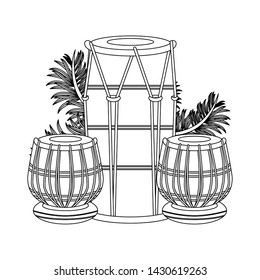 Indian table drums with leaves cartoon vector illustration graphic design