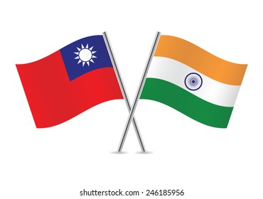 Indian and Taiwanese flags. Vector illustration. 