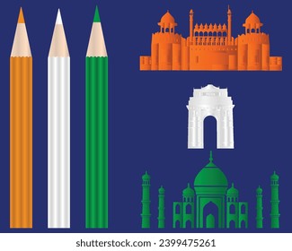 Indian, Taj Mahal, Lal Kila, Gate, in, Delhi, 26 January, Republic Day, Indian Independence Day theme, Vector, Indian flag background,