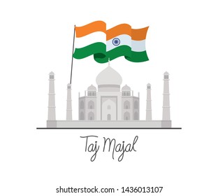 indian taj majal temple with flag